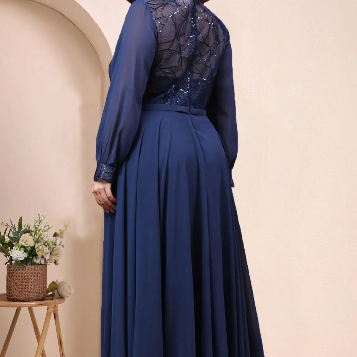 Plus Size Elegant Dress Round Neck Chiffon Mesh Sequins Long Sleeve Evening Gowns Large Fashion Party Wedding Bridesmaid Dresses