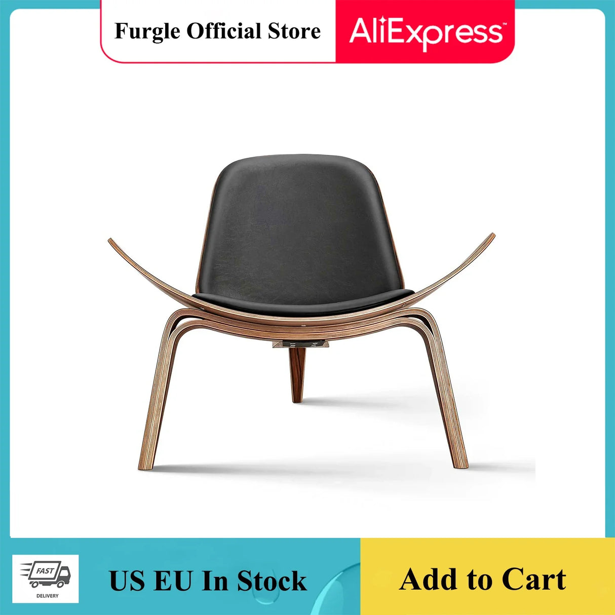 Nordic Denmark Design chair Smiling Shell Chair Simple sofa Lounge chair Armchair Plywood Fabric Living Room Furniture Chair