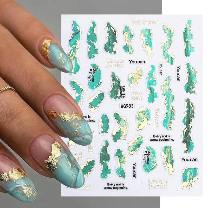 Purple Marble Nails Stickers Smoke Design Manicure Decals Golden Wave Lines Nail Slider Blooming Ink Sticker