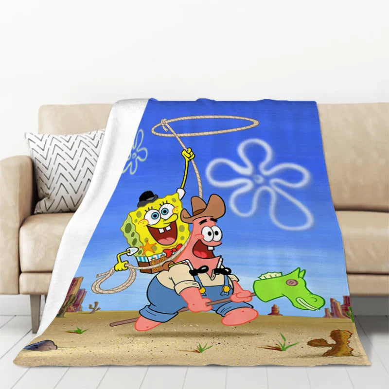 S-SpongeBobs Cartoon Sofa Blankets & Throws Fluffy Soft Blankets for Bed Child Blanket Furry Throw Double Decorative Anime Kid's