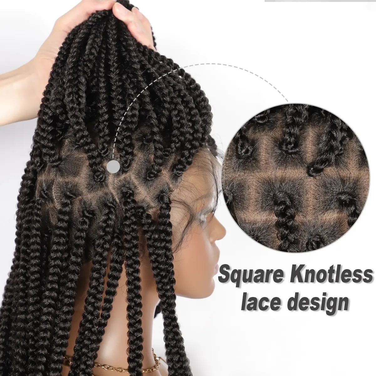 Kalyss 36" Full Double Lace Braided Wigs with Boho Curly Ends Knotless Cornrow Box Braided Wig with Baby Hair