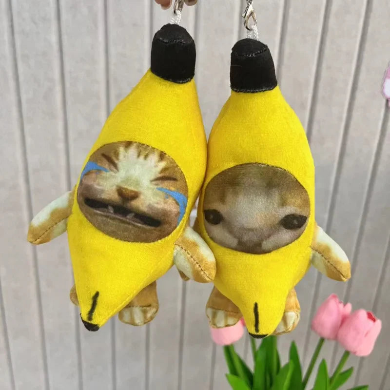 2023 Crying Banana Cat Plush Pendant Cute Banana Cat Doll With Sound Toy Keychain Car Bag Funny Pendant Keyring Gifts New