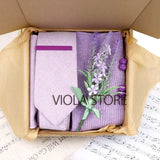 Viola Design 5PCS Gift Box Solid Cotton Sock Tie Sets Clip Pin Cufflinks Hanky Colorful Men Wedding Party Daily Cravat Accessory