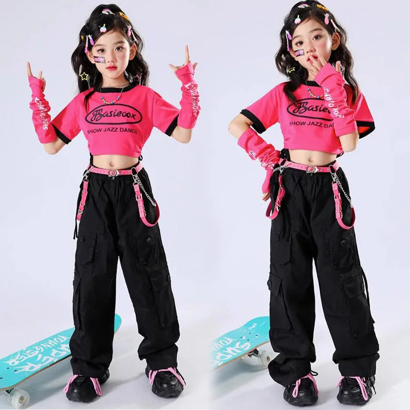 kid Girl Jazz Dance Costume Children Street Hip hop Dance Jazz Kpop Dance Costume for Girls pink Outfit Streetwear Clothes Sets