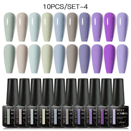 10Pcs Nude Glitter Gel Nail Polish Set Purple Pink Reflective Glitter Semi Permanent Varnishes Soak Off UV LED Nail Art Gel Kits