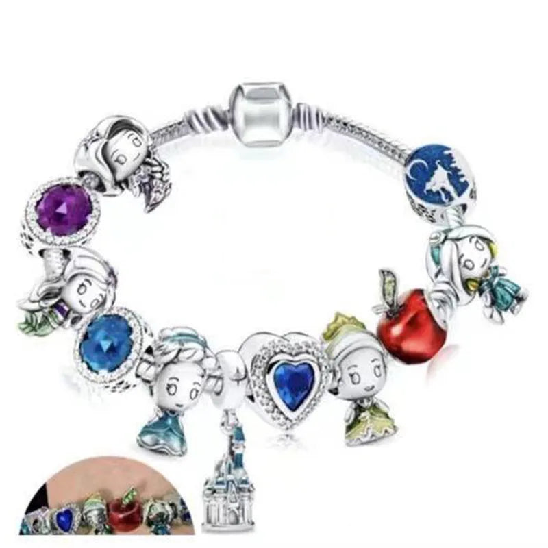 Cute Enamel Disney Princess Dress Charms Bracelet Women Colorful Glass Beads for Jewelry Making Girl Cartoon Skirt Pendants Gift