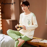 Big Size Autumn New Mens Casual Pajamas Set Cotton Long Sleeve Kawaii Bear Cartoon Printing Sleepwear for Men Pijama for Boy