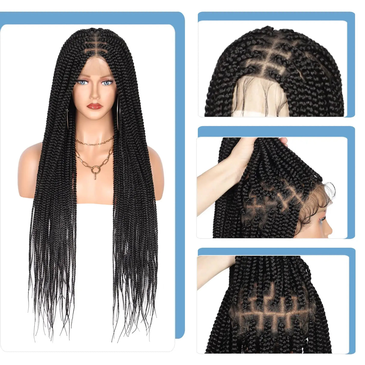 Viyskur 36 Inches Full Lace Front Knotless Box Braided Wigs With Baby Hair Super Long Synthetic For Black Women