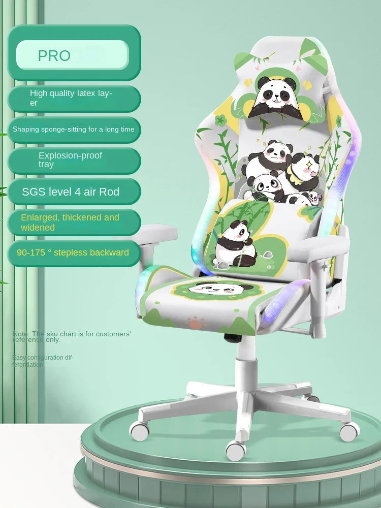 2023 New Fashion Panda Gaming Chair Girls Home Office Computer Chair Lift Rotation PRO with Light Learning Reclining Sofa Cтул