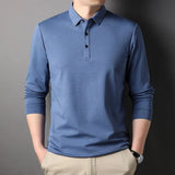 Top Grade Mulberry Silk 5.2% New Fashion Polo Men Designer Brand Plain Casual No Logo Long Sleeve Tops Mens Clothes 2023