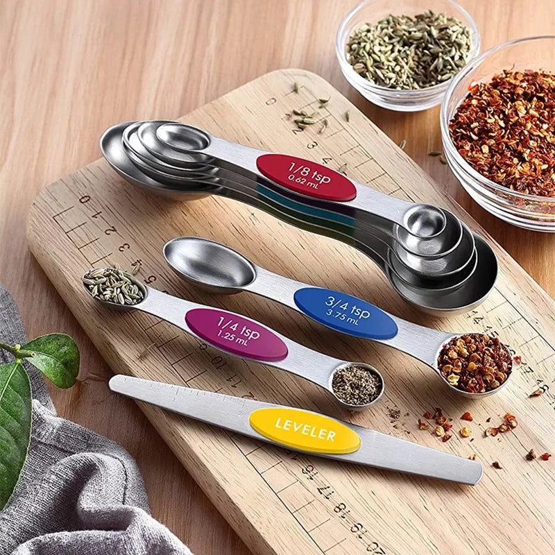 8 Pieces Magnetic Measuring Spoons Set Dual Sided Stainless Steel Kitchen Scale Tool Baking Stackable Measure Teaspoon