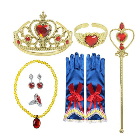 Girls Princess Snow White Accessory Party Tiara Crown Necklace Earrings Gloves Set Synthetic Hair Kids Snow White Dress Up Set