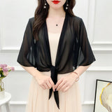 Korean Solid Chiffon Transparent Sunscreen Shawl Female Summer Air Conditioned Blouse Cardigan Neck Guard Cloak Silk Scarf R13