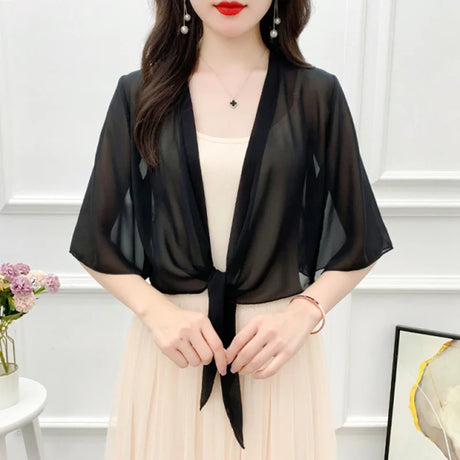 Korean Solid Chiffon Transparent Sunscreen Shawl Female Summer Air Conditioned Blouse Cardigan Neck Guard Cloak Silk Scarf R13