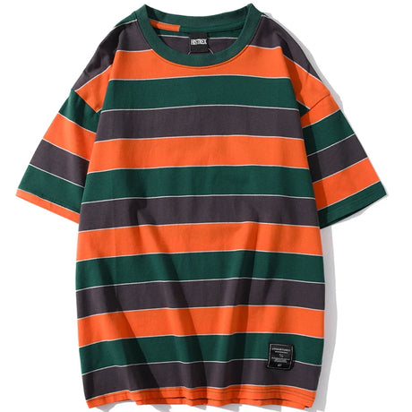 HISTREX 50 Colors Men Women Stripe T Shirt 100% Cotton T-shirt Summer Vintage Crewneck Y2K Oversize Tshirts Tops Tee Women 200g