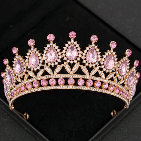 Pink Crystal Tiaras And Crowns Rhinestone Prom Diadem Crown For Women Bridal Wedding Hair Accessories Jewelry Crown Tiara Gift