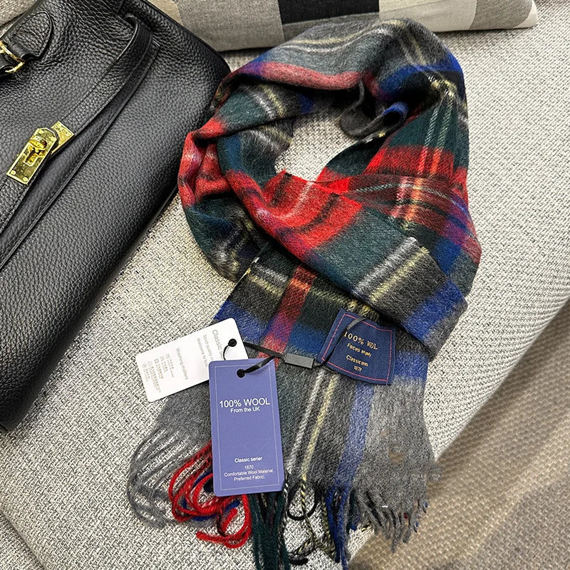 British Classic High Quality Australian Wool 100% Plaid Scarf Men Women Autumn Winter Warm Striped Shawl Wrap Cashmere Blankets