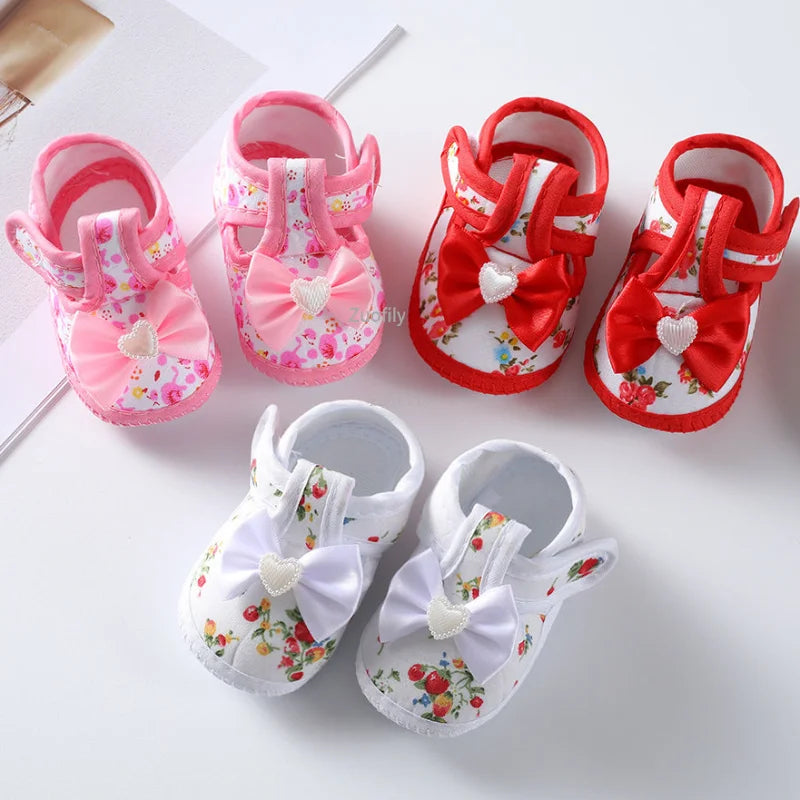 Newborn Baby Boy Girls Shoes Spring Autumn Lovely Floral Embroidery Anti-Slip Sneaker Crib Shoes Soft Cotton Cute First Walkers