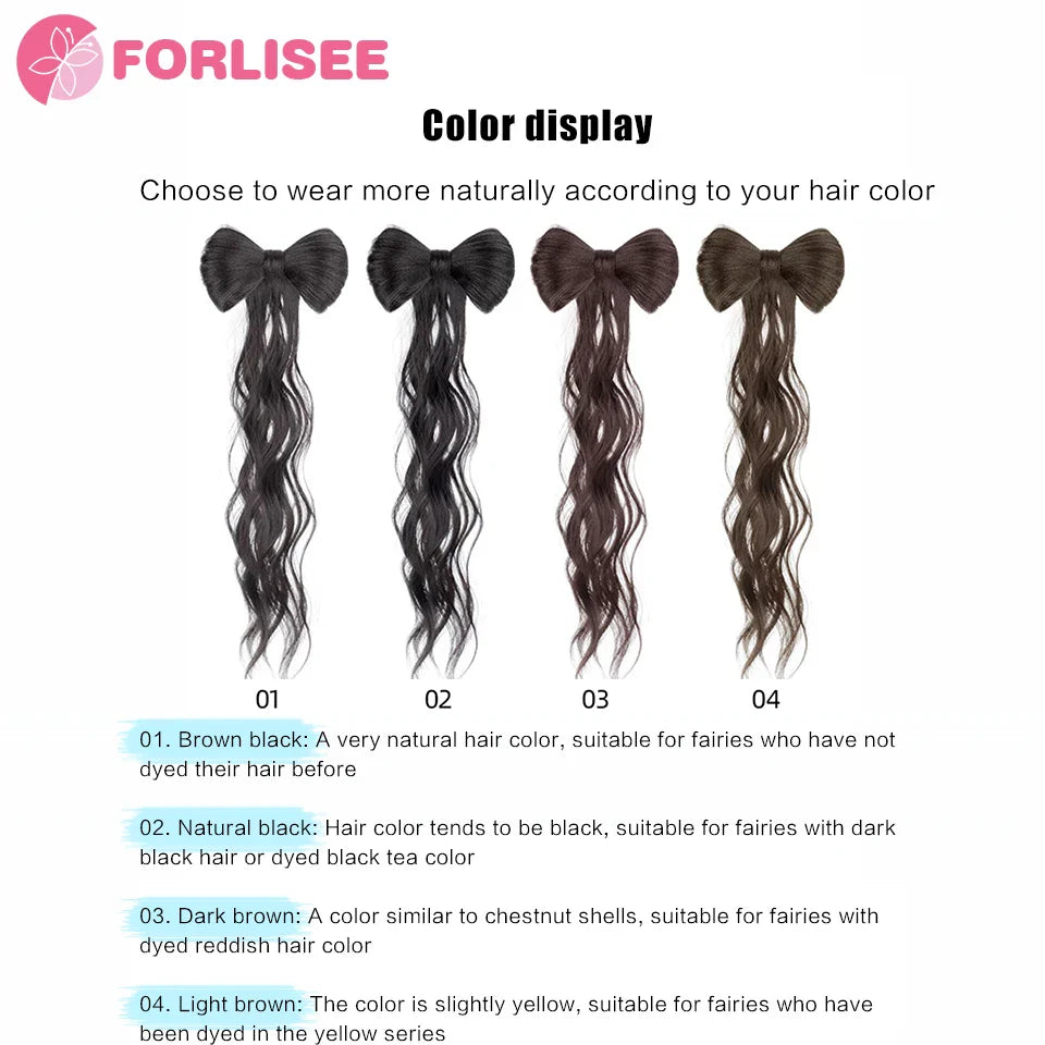 FORLISEE Bowknot Half-tie High Ponytail Wig Clip Hair Bag Meatball Head Hanfu Braid Wig Braid Ponytail