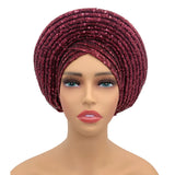 NEW Sequins Turban Cap for Women Ready to Wear African Auto Gele Headtie Nigeria Wedding Geles Female Head Wraps Lady Headpiece