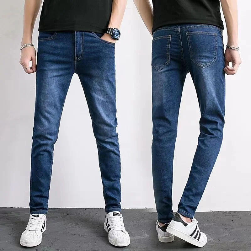 Fashion Mens Slim Fit Denim Pencil Pants High Quality Black White Skinny Stretch Jeans Mens High Street Jeans Four Season