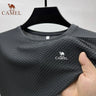 High End Embroidered CAMEL Ice Silk Mesh Short Sleeved T-shirt for Men's Summer Fashion Casual Breathable Short Sleeved Polo Top