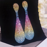 Fashion Shiny Rainbow Color Crystal Earrings for Women Luxury Rhinestone Drop Dangle Earrings Brinco Bride Weddings Jewelry