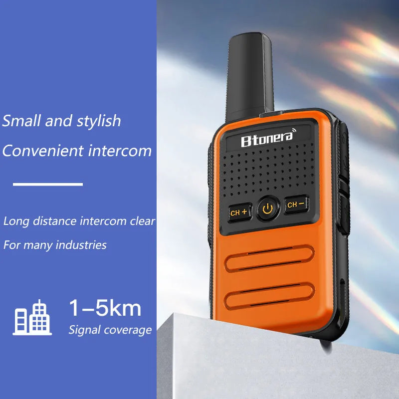 Btoera 2 Pcs Mini Walkie Talkie PMR 446 Portable Two-way Radio Ht PTT Walkie-talkies 5W 16CH UHF 400-470MHz Portable Radio for