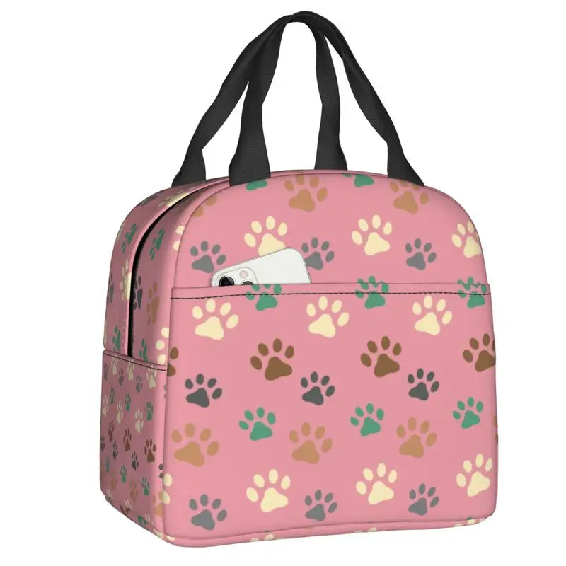 Cute Animal Pet Dog Paw Pattern Lunch Bag Thermal Cooler Insulated Lunch Box for Student School Work Picnic Food Tote Bags