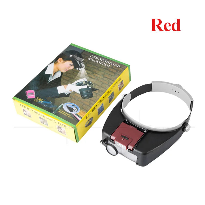 Head-Mounted Magnifier LED Illumination 1.5X 3X 8.5X 10X Helmet Style Magnifying Glass Jewelry Watch Maintenance Read Magnifier