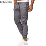 Cargo Pants Mens Multiple Pocket Sports Jogging Trousers Lightweight Hiking Spliced elastic band Outdoor Binding leg sweatpants