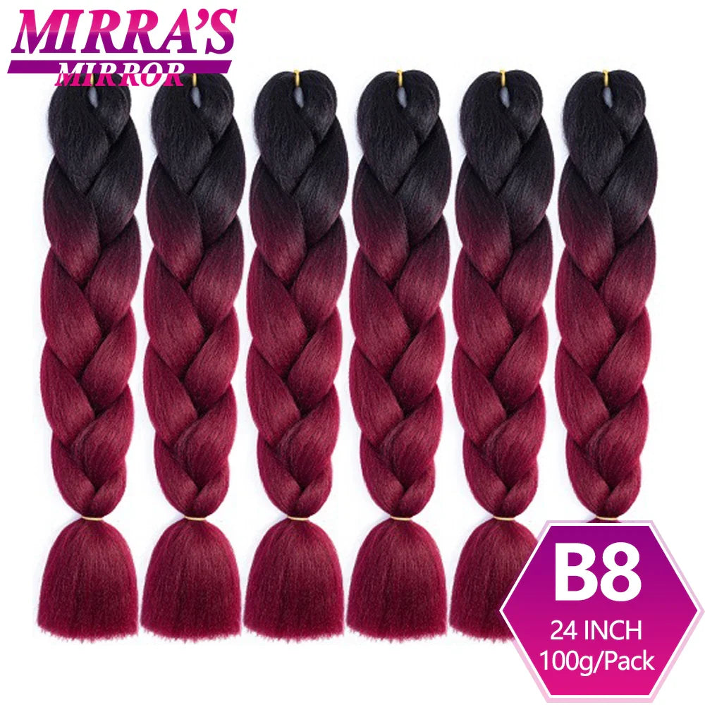 24inch Jumbo Braids Synthetic Hair For Box Braid Ombre Braiding Hair Extensions Three Tone Black Brown Blue Pink Mirra’s Mirror