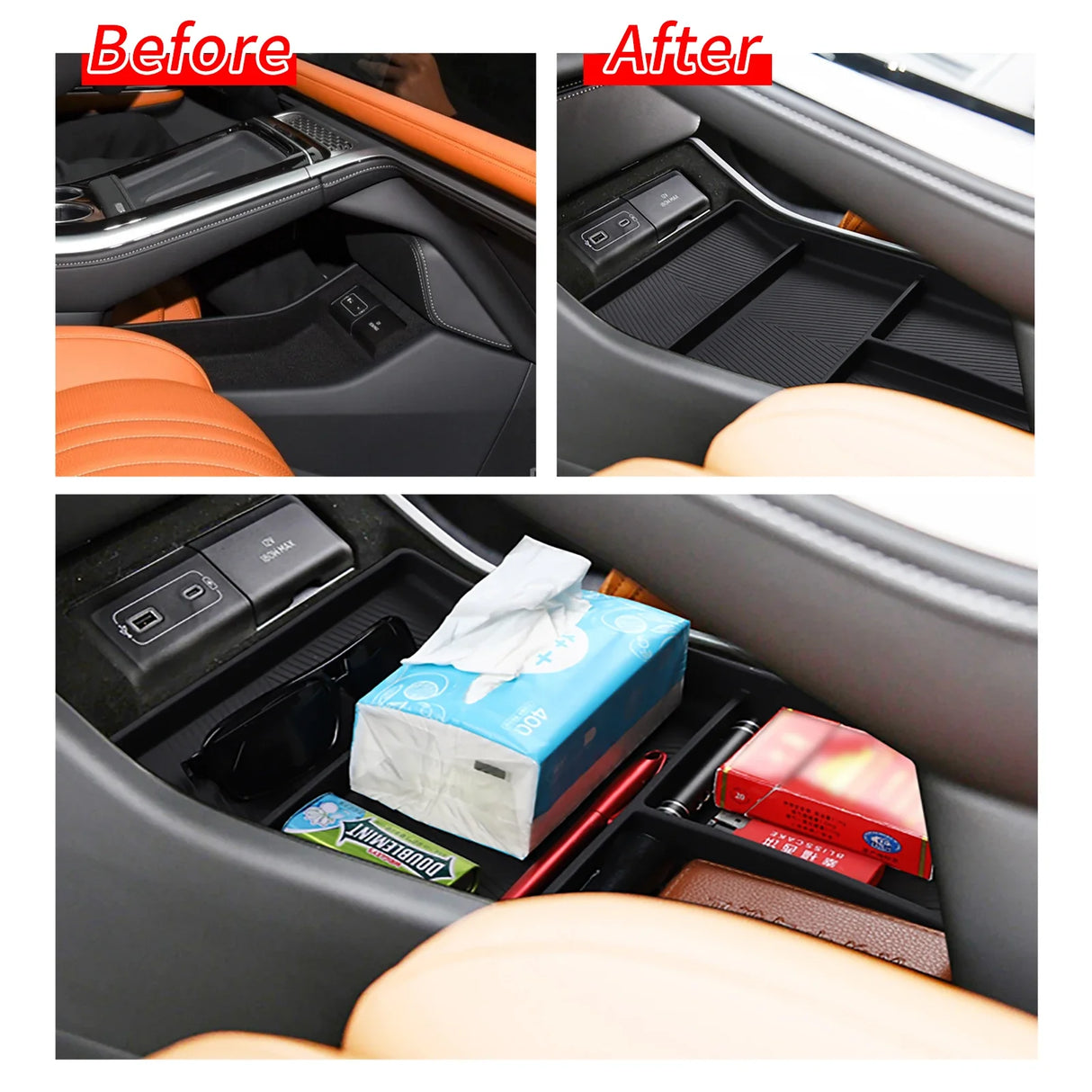 Smabee Car Center Console Box for Xpeng G9 Central Lower Layer Storage Tray Organizer Accessories Stowing Tidying BLACK