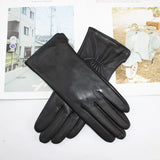 New women's leather color gloves sheepskin classic straight style knitted lining spring driving mittens autumn