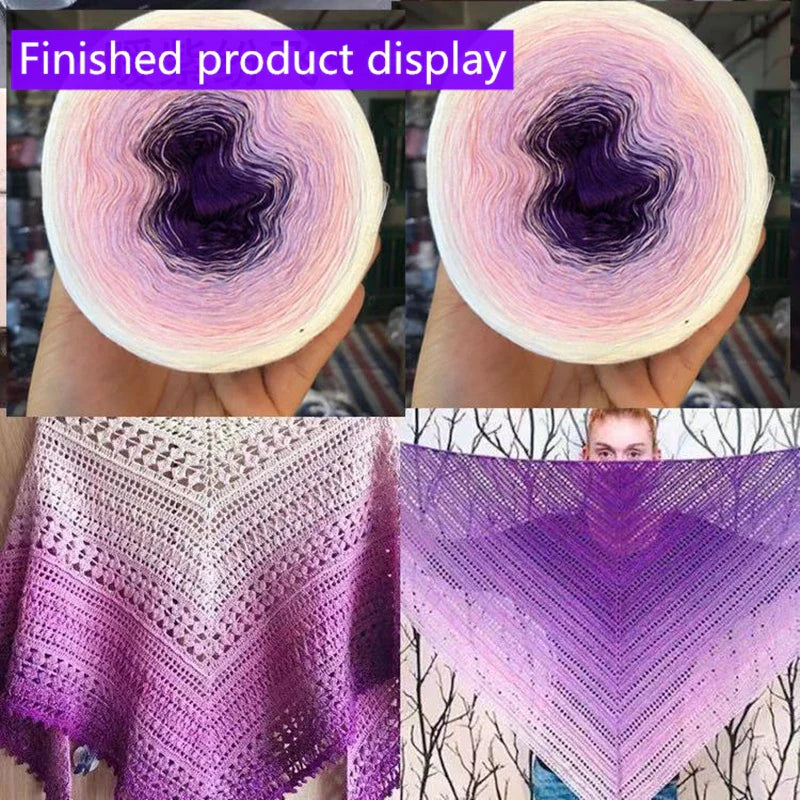 300g Cake Gradient Color Crocheted Shawl Blanket DIY Hand Knitted Cotton Blended Yarn