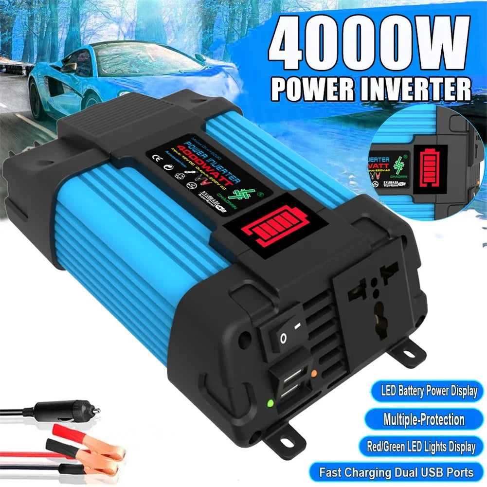 Car Power Inverter Battery Capacity Display Car Inverter Converter Multiple Protection for Car Household Electric Appliances