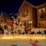 3PCS Handmake Iron Art Elk Deer Christmas Garden Decor &LED Light Glowing Glitter Reindeer Xmas Home Outdoor Yard Ornament Decor