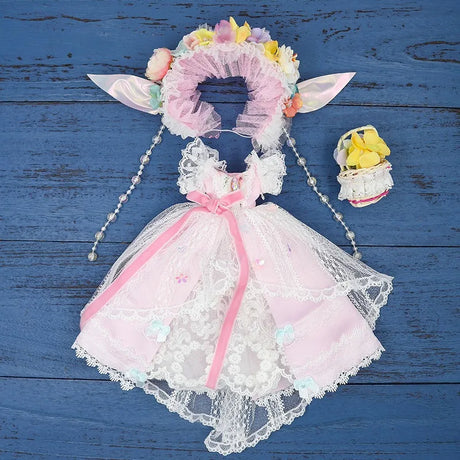 Handmade Blyth Doll Bear suit Clothes Doll Blyth Doll Clothes Princess Dress With White Lace For Ymy Licca Azones Ob24 Ob27 Fr