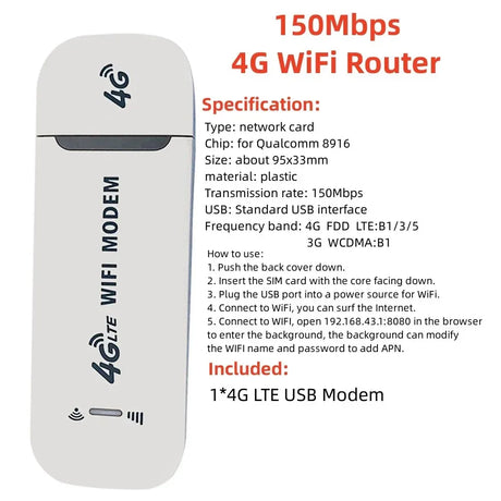 4G Wireless Router 150Mbps Network Modem4G Wifi Router With SIM Card Portable CPE Wireless Mobile Wi-fi Hotspot Networking Modem