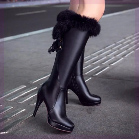 Spring Thigh High Boots Platform Winter Boots Women Over the Knee Boots Suede Long Boots High Heels Fur h Wedge Shoes Woman