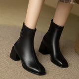 2022 Winter New British Style Back Zipper Fashion Boots Women's Rough Heel Leather Suede Versatile Short Boots Women