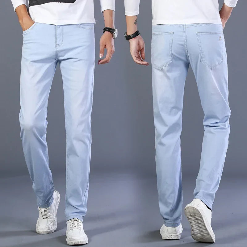 2023 Sulee Brand Top Classic Style Men Spring Summer Jeans Business Casual Light Blue Stretch Cotton Denim Male Trousers