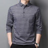 Spring and Autumn Men's Fashion Casual Pocket Long Sleeve Tee T-shirt with Loose Striped Polo Pullover and Contrast Color Tops