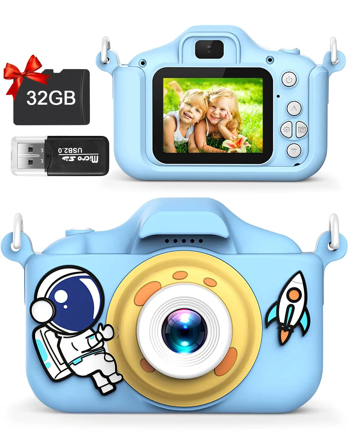 New Cartoon Kids Selfie Camera HD Kids Digital Video Cameras Toys with 32GB SD Card for Children Christmas Birthday Gifts