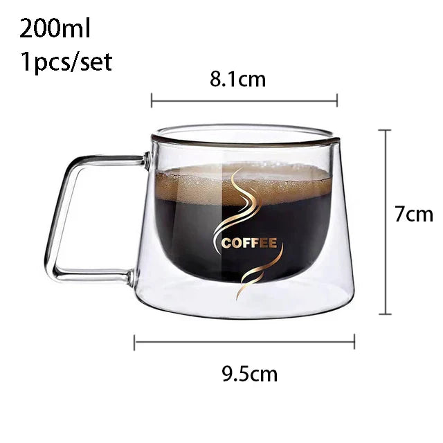 YWDL 200ml Double Wall Glass Coffee Mug Heat-resistant Espresso Cup Thermo Insulated Cup For Latte Cappuccino Tea Drinkware Set