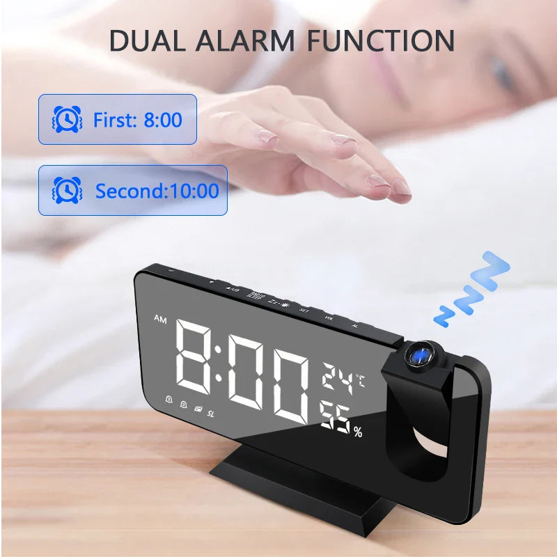 LED Digital Alarm Clock Table Watch Electronic Desktop Clocks USB Wake Up FM Radio Time Projector Snooze Function 2 Alarm