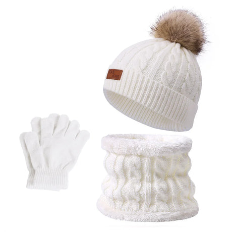 Baby Warm Winter Hats Scarf Gloves 3pcs Set Kids Toddler Bonnet Cute Pompom Knitted Hats Outdoor Warm Infant Accessories 1-5Y