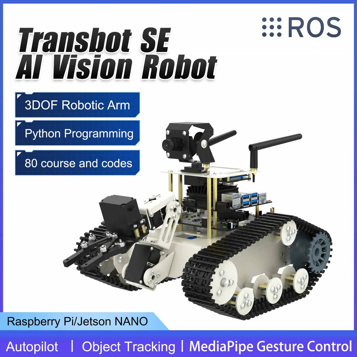 Transbot SE ROS Robot AI Vision Tank Car with 2DOF Camera PTZ Python Programing MoveIt simulation for Jetson NANO Raspberry Pi