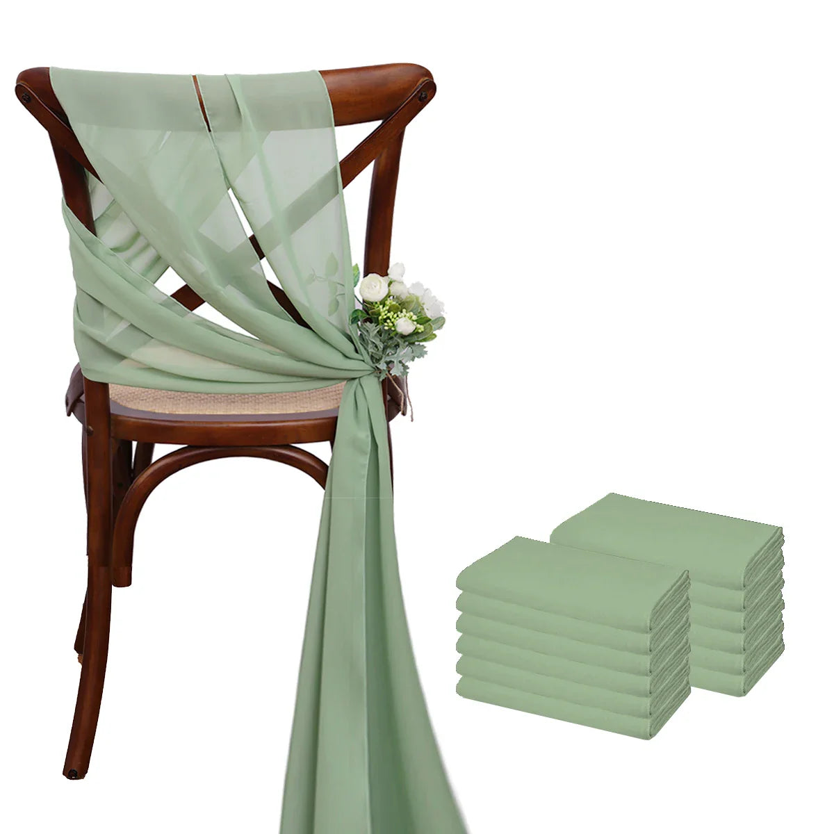 12 Pcs 17x275cm Green  Chiffon Chair Sashes  Wedding Chair Covers Ribbon Wedding Party Aisle Chair Decor