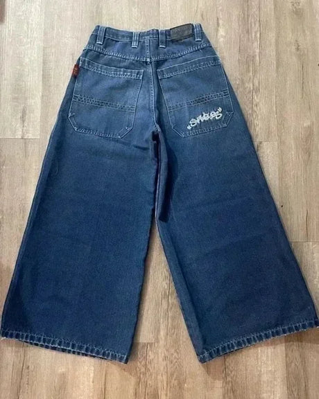 JNCO Jeans Men Y2K Harajuku Hip Hop 7 Graphic Embroidery Baggy Denim Pants Streetwear Casual High Waist Wide Leg Trousers New